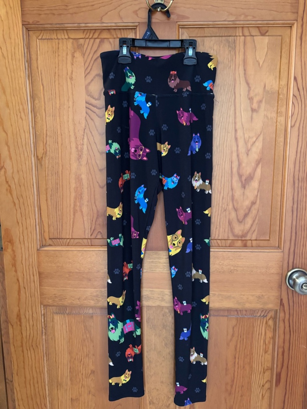 Women Black Leggings with Colorful Sheltie Dog Print
